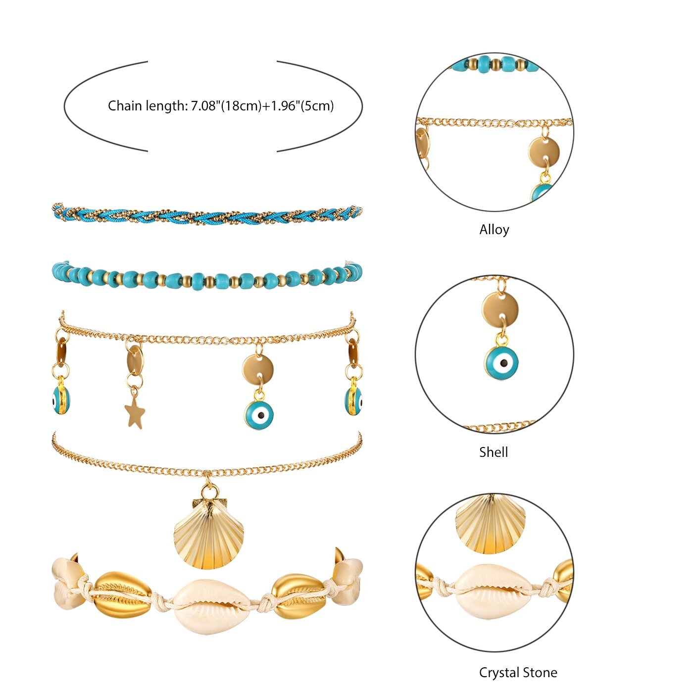 Fashion Women Boho Shell Star Ankle Bracelet Beaded Adjustable Beach Anklet Set