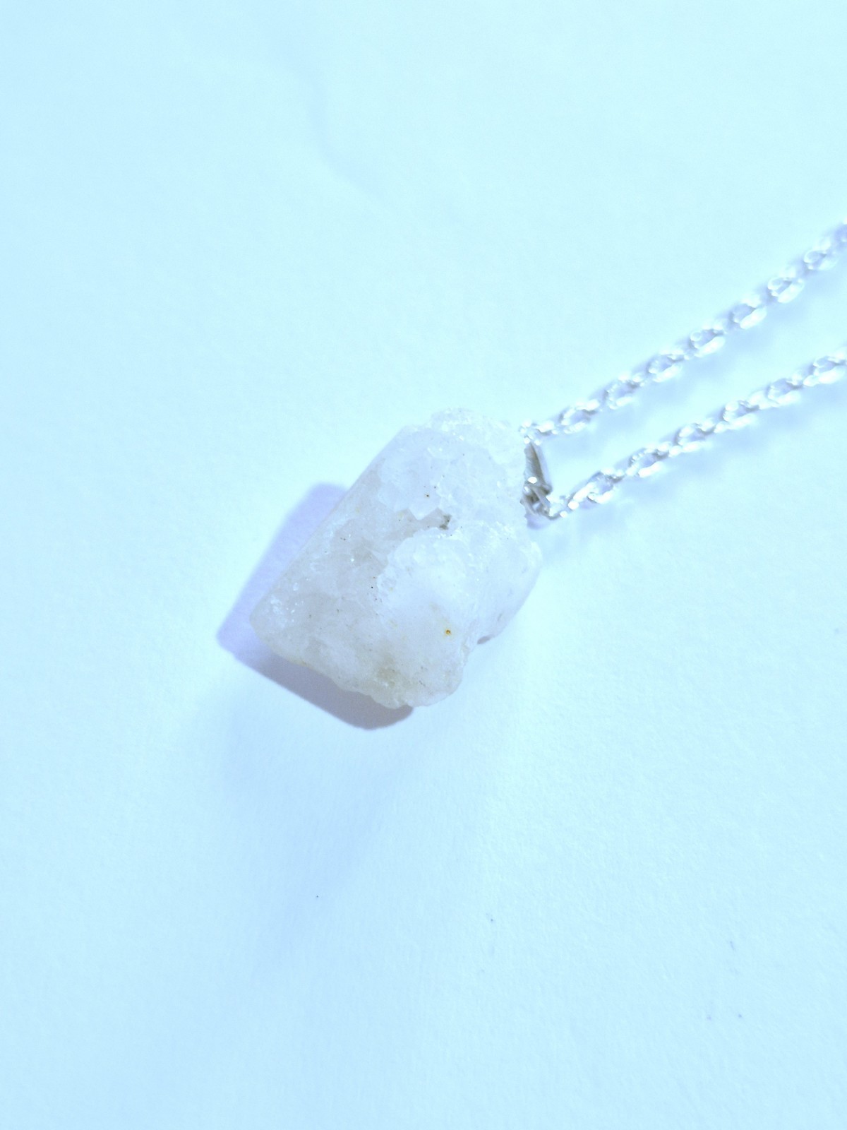 chalcedony Rough Natural white 925 Silver Pendant Necklace with Chain (#wb)