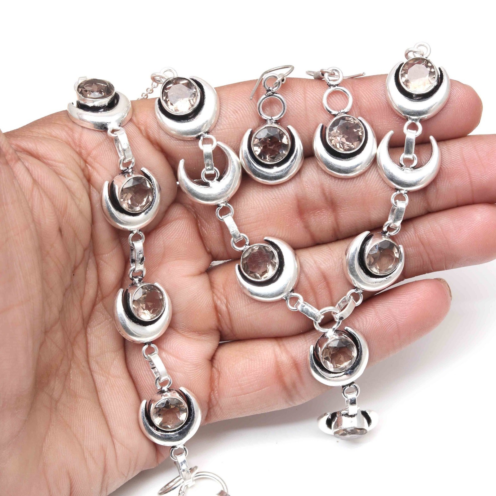 Smoky Quartz Gemstone Handmade Ethnic Jewelry Necklace Set 18-20”