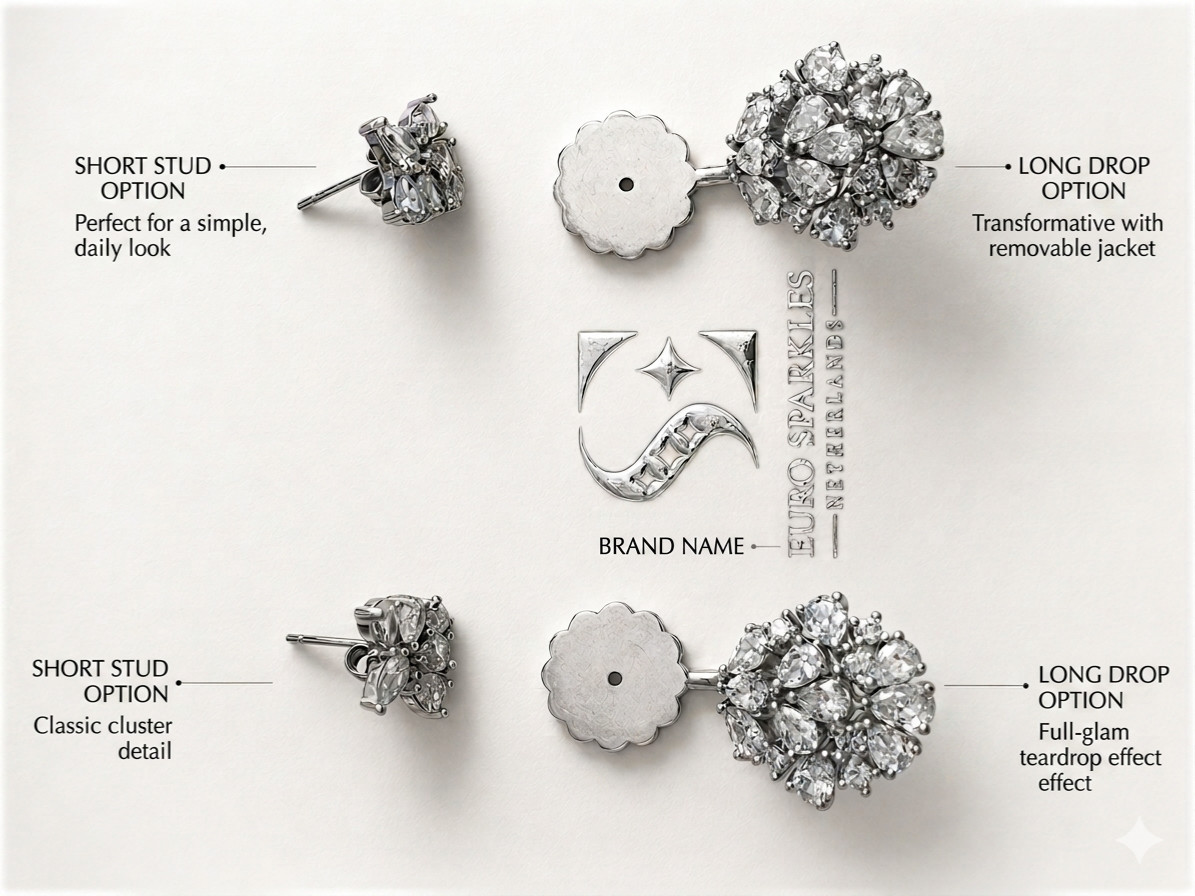 Euro Sparkles Netherlands 925 Silver 2-in-1 Jacket Earrings Women Pear CZ