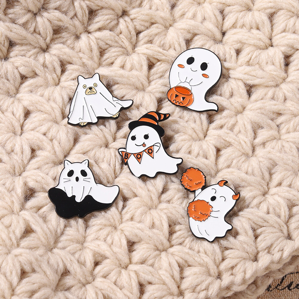 Cartoon Enamel Brooch Pin Halloween Ghost Moon Phase Collar Badge Corsage Gift