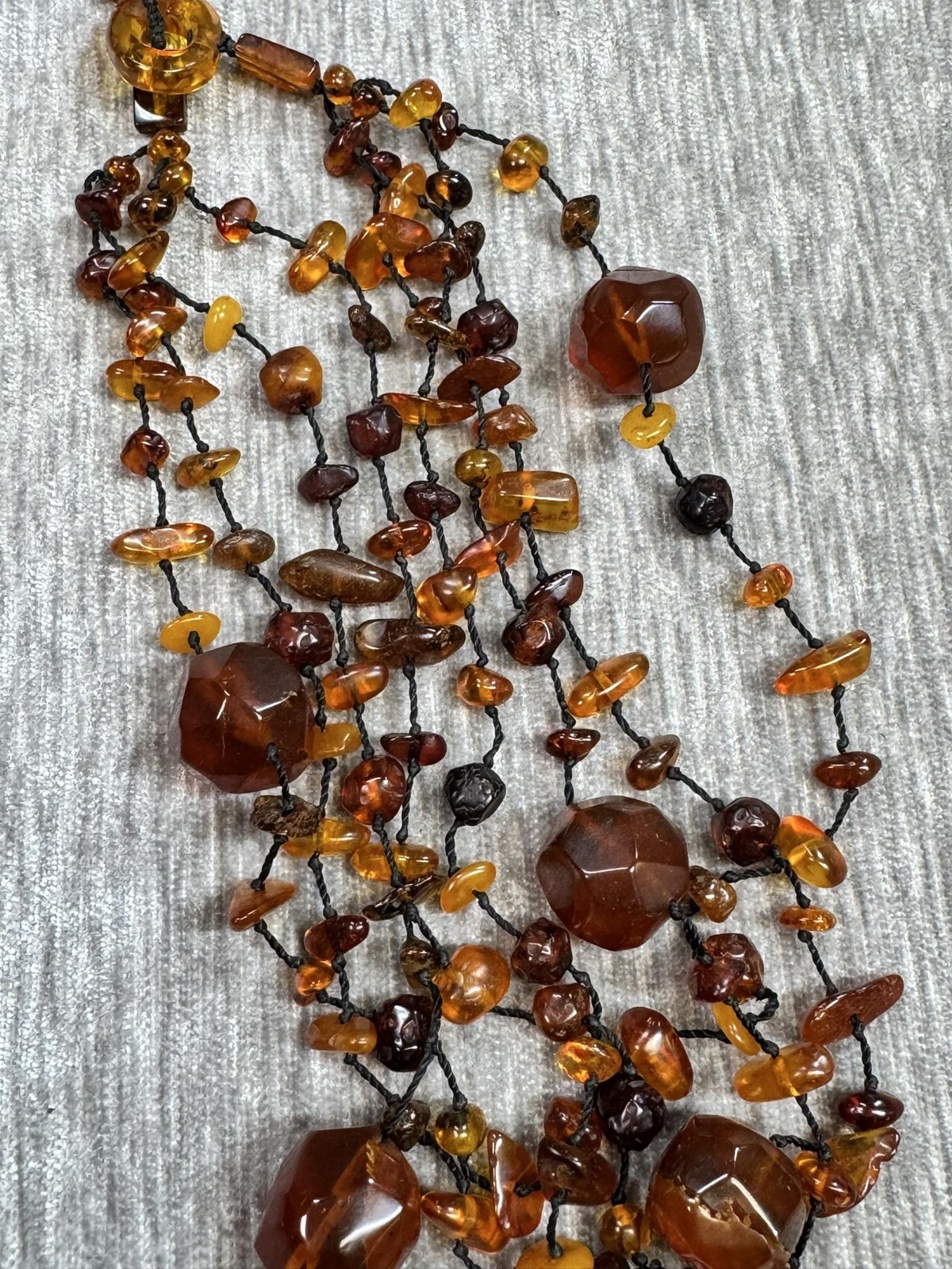 Amber Beaded Layered Statement Necklace Brown Multi Strand Toggle Clasp Natural
