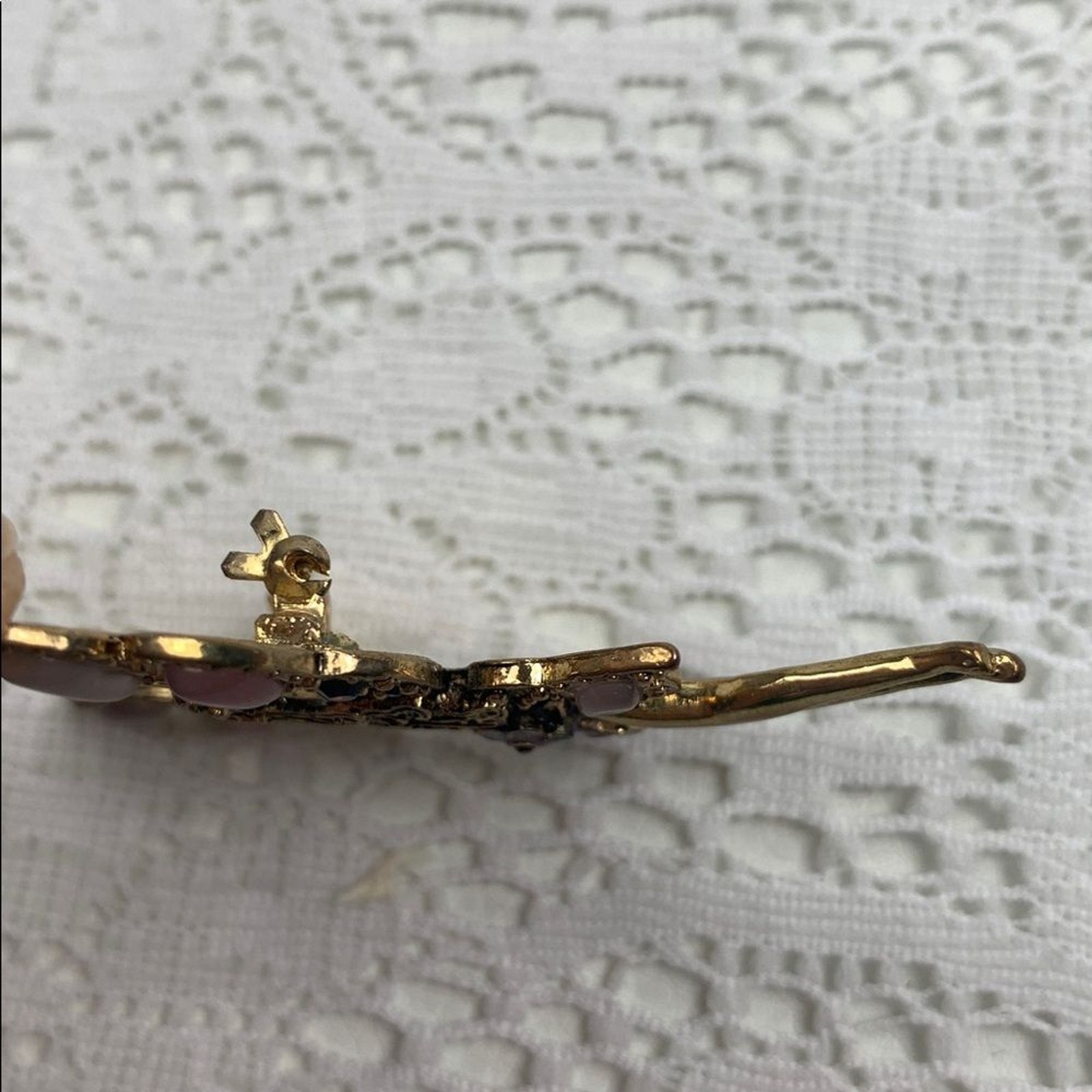 Vintage Gold and Pink Fairy Brooch Pin with gems