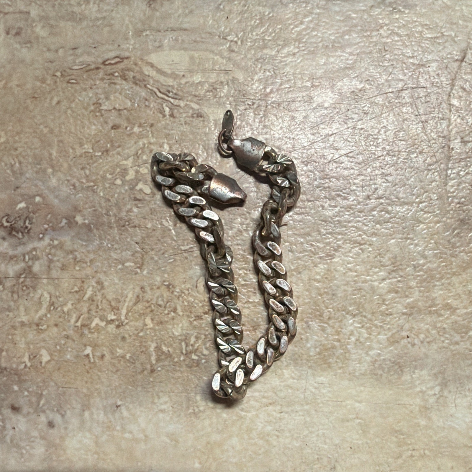 Silver Tone Curb Link Chain Bracelet, Metal, Box Clasp, No Stone