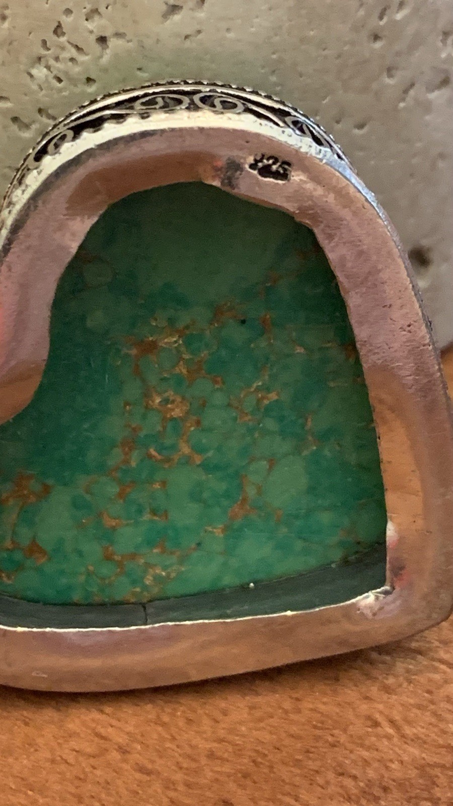 Green Turquoise Detailed Heart Pendant Gold Copper Vein Accent Excellent