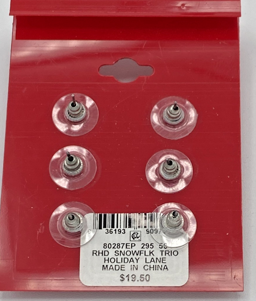 Holiday Lane Silver-Tone 3-Pc. Set Snowflake Crystal & Imitation Pearl Studs NWT