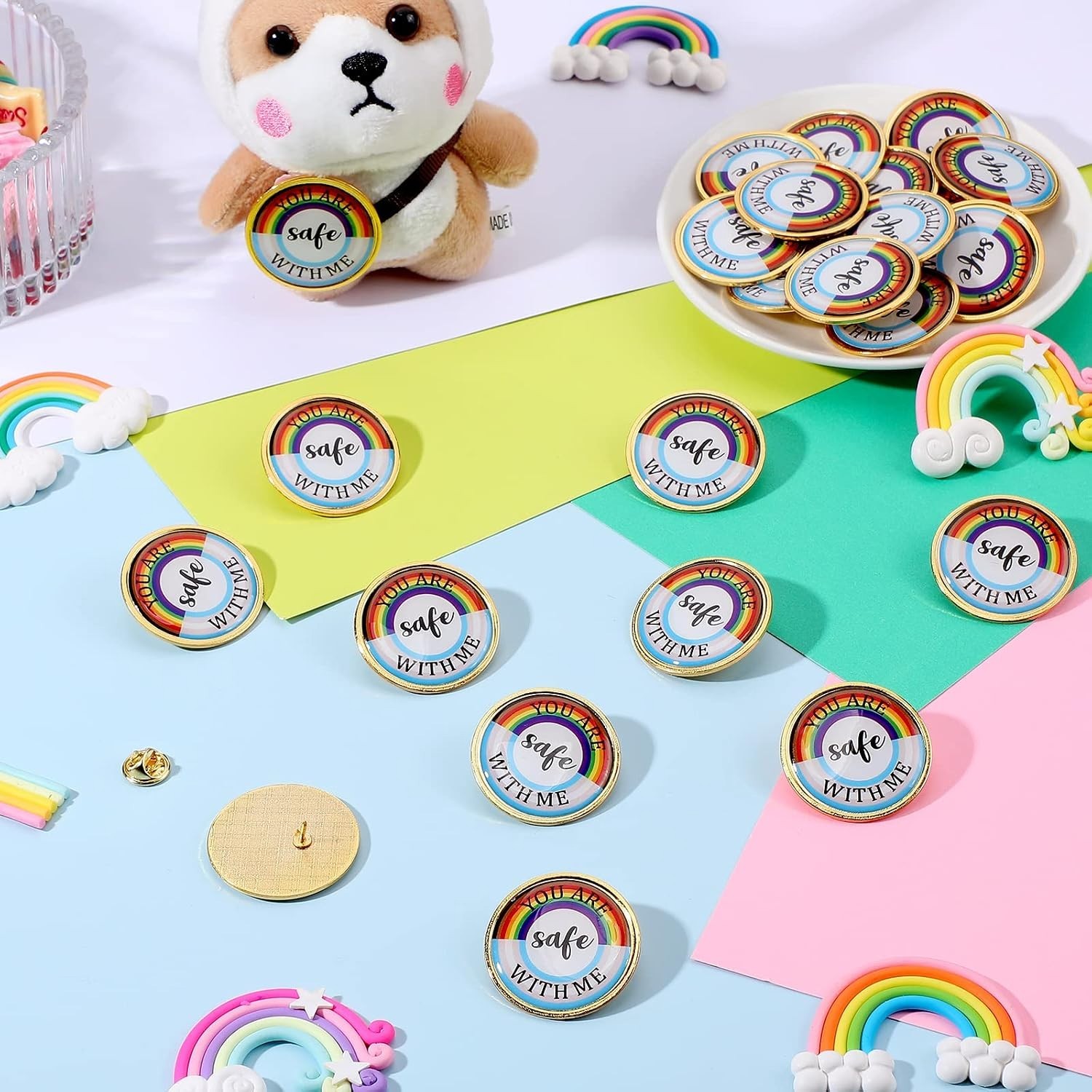 Expressive Rainbow Pins – ‘You Are Safe with Me’ Brooches in Bulk (200 pcs)