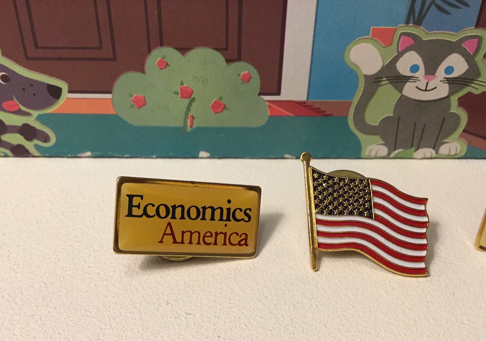 Lot Of 3 USA Lapel Pins Hat Pins 1 American Flag & 2 Economics America