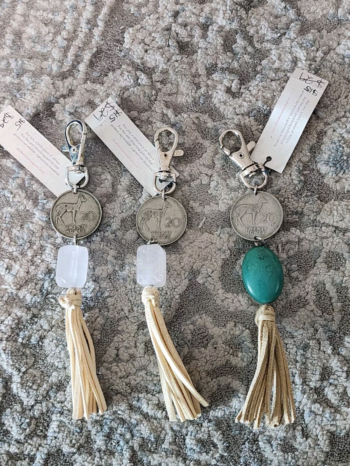Mulberry Mongoose Zambia Coin Gemstone Leather Hanging Clip NEW