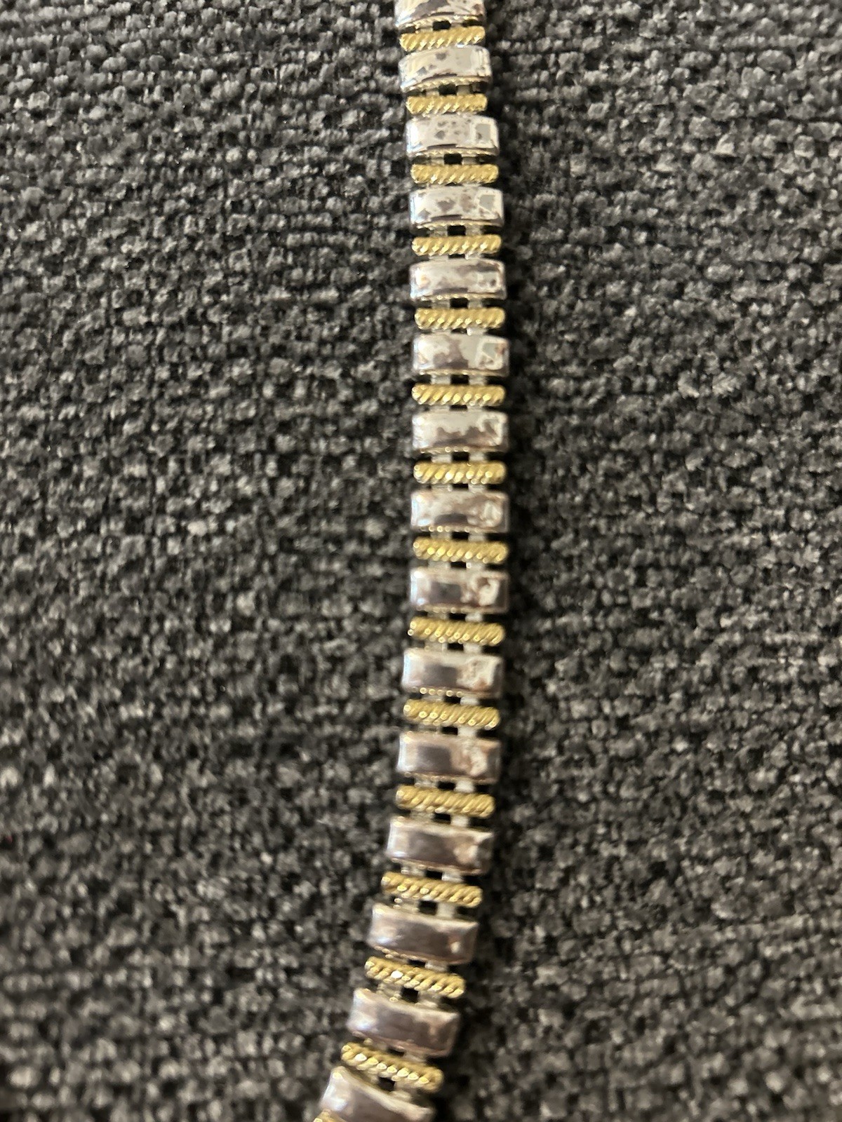 Vintage Two-Tone Silver & Gold Tone Bar Link Chain Necklace Metal Box Clasp