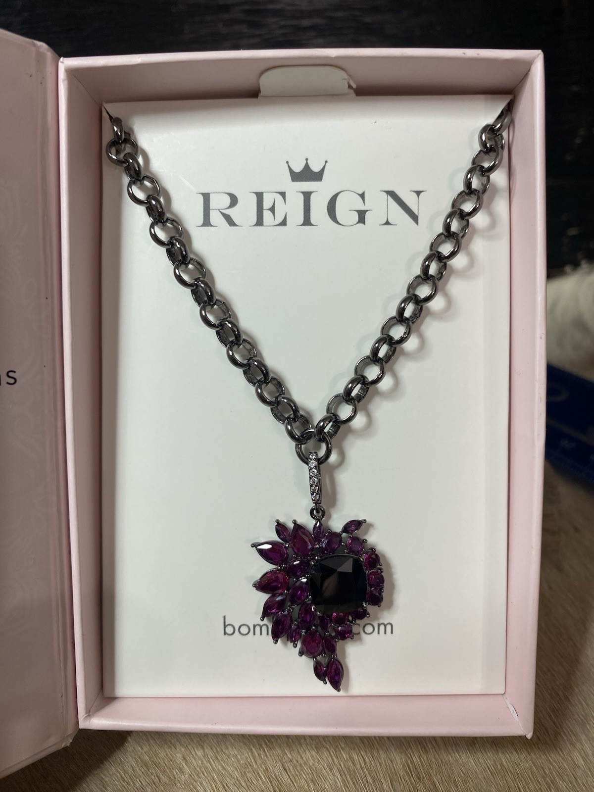 Beautiful Necklace Hematite-plated chain and red cubic zirconia stone Retail 138