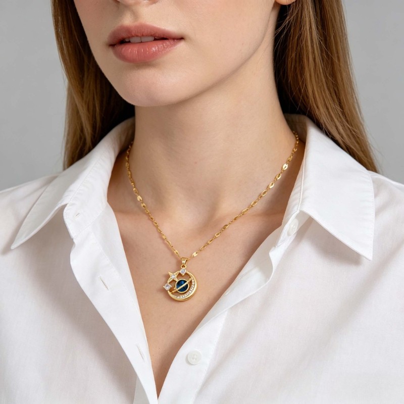 Women’s Fashion Starry Sky Necklace Rhinestone Pendant Clavicle Chain Zinc Alloy