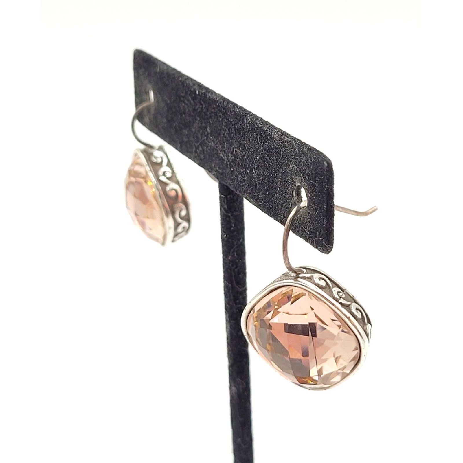 Vintage Brighton Venus Rising Pink Swarovski Crystal Cushion Drop Earrings