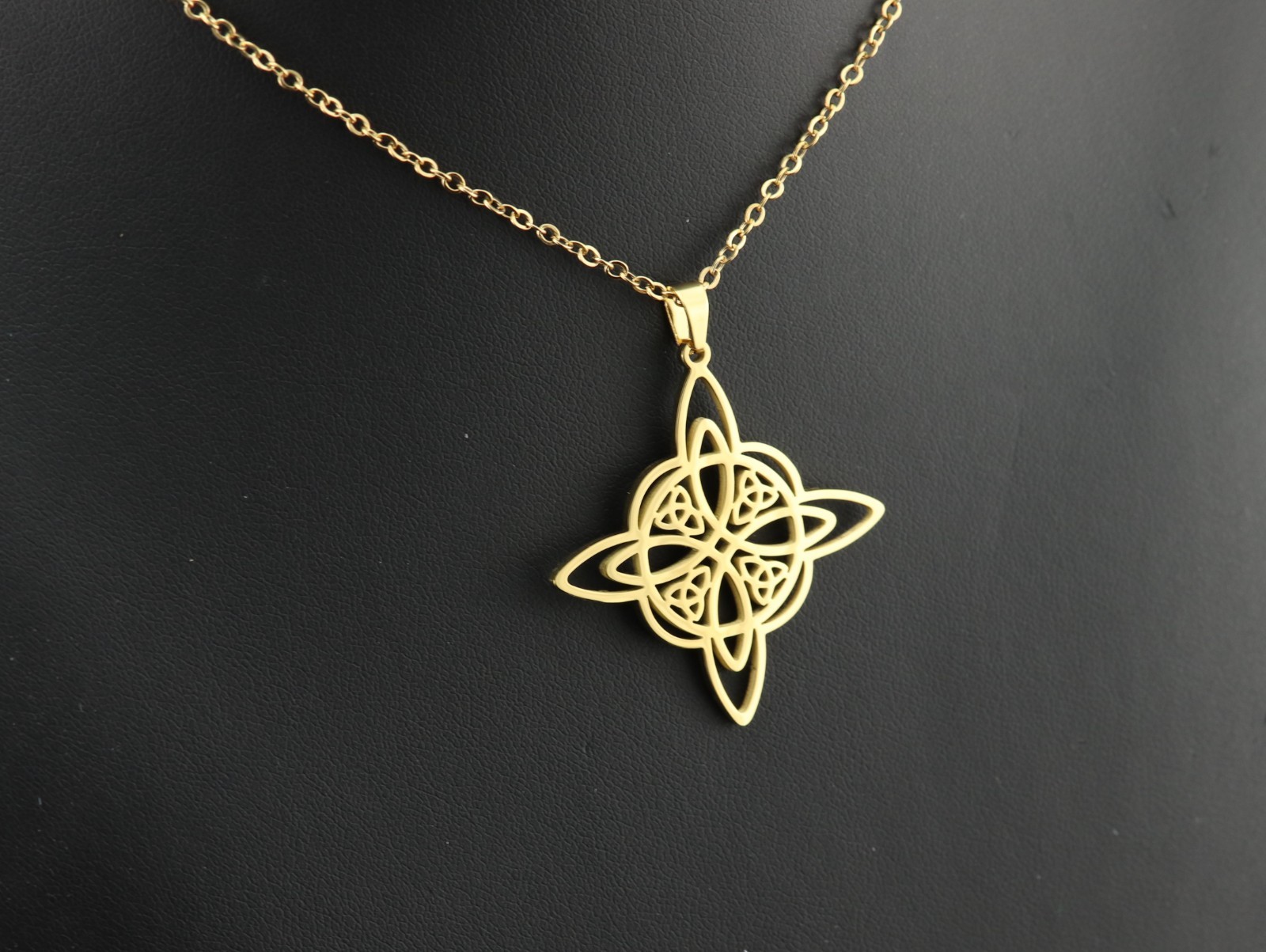Gold Plated Witch Knot Necklace: Celtic Stainless Steel Pendant