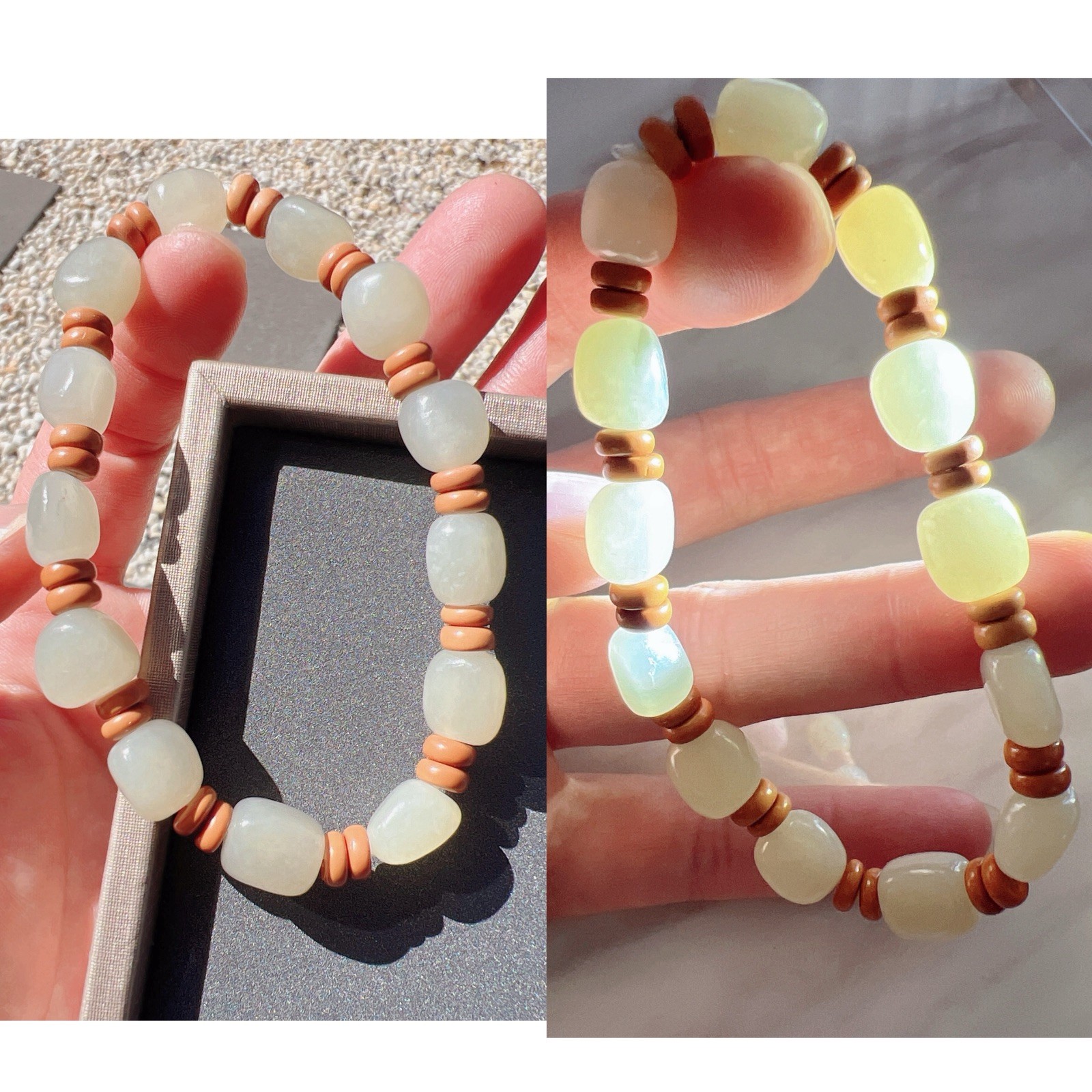 Good Quality Natural Hetian Jade and Olivary Nucleus Beaded Unisex Bracelet