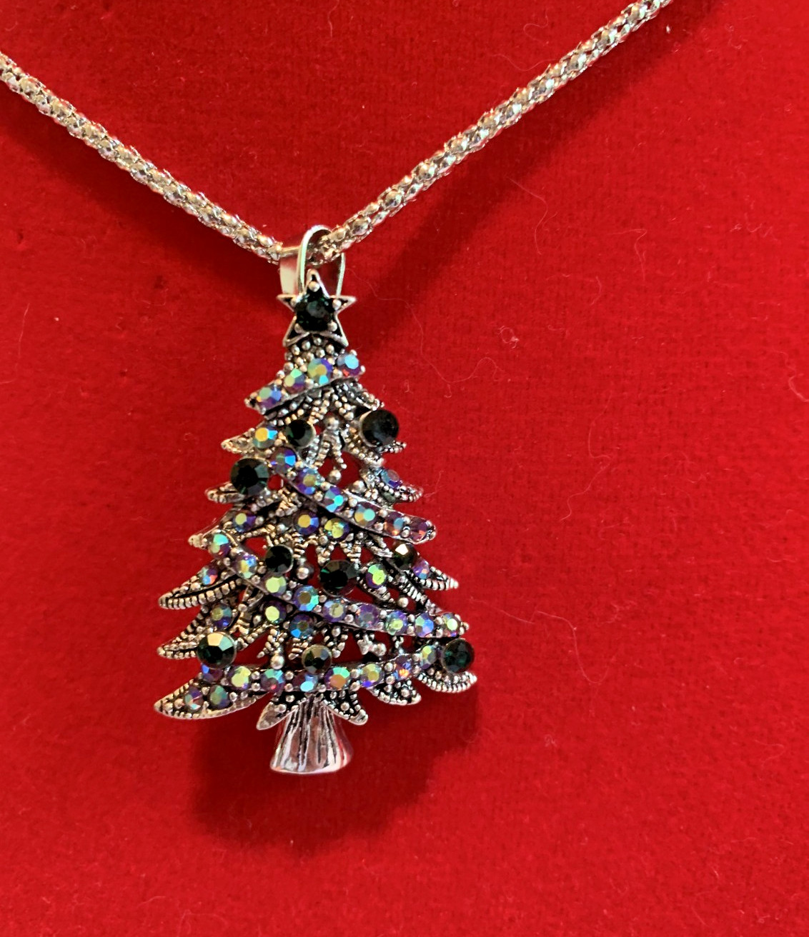 Betsey Johnson Christmas Tree with Deep Green Crystals Necklace or Brooch Dual