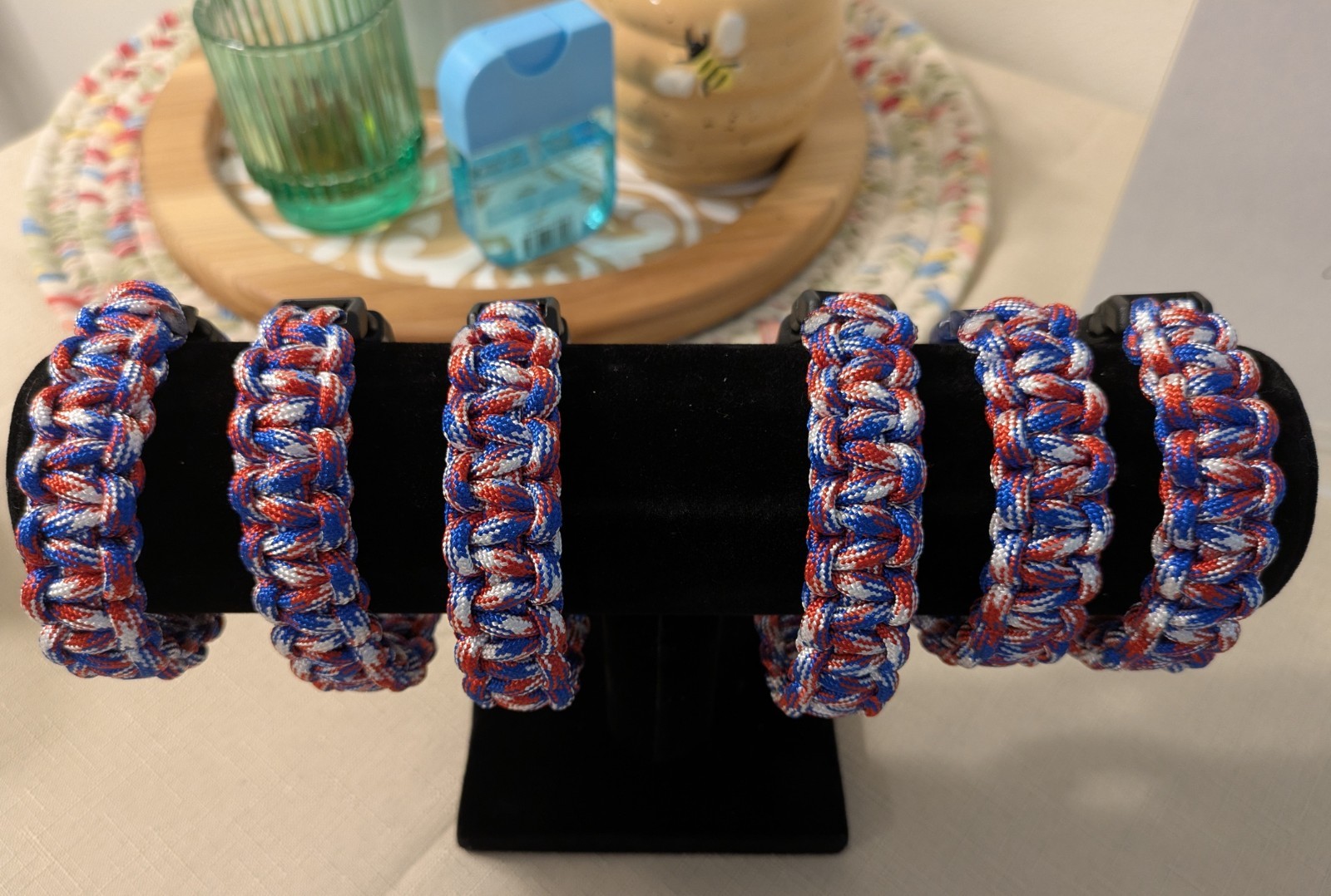 Paracord Plus+ Handmade Braided Red White Blue Nylon Paracord Bracelet Buckle