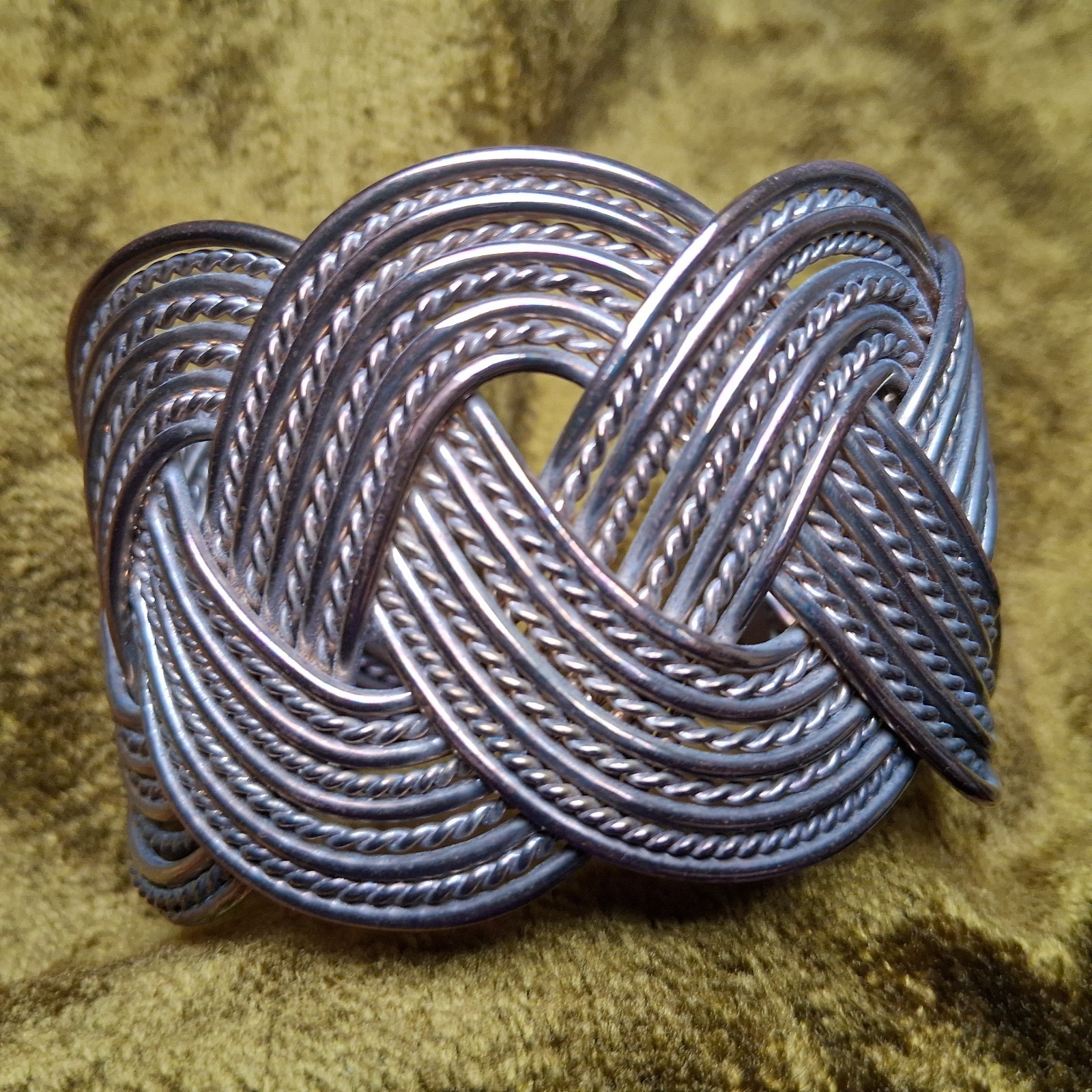 Braided Metal Cuff Bracelet Slip On Chunky Metal Jewelry Coil Boho 2″ Wide