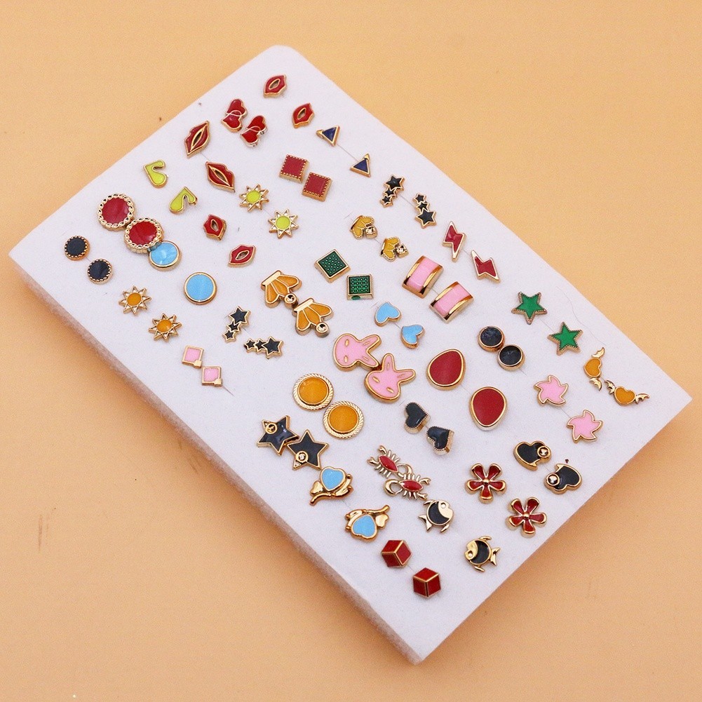 36 Pairs Mixed Color Flower Cartoon Enamel Stud Earrings Set Plastic Resin