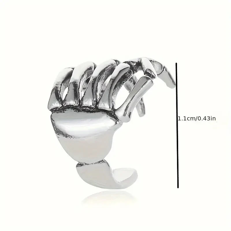 Retro Halloween Silver Skull Hand Ear Clip, Punk Cuff Earring Without Ear Holes