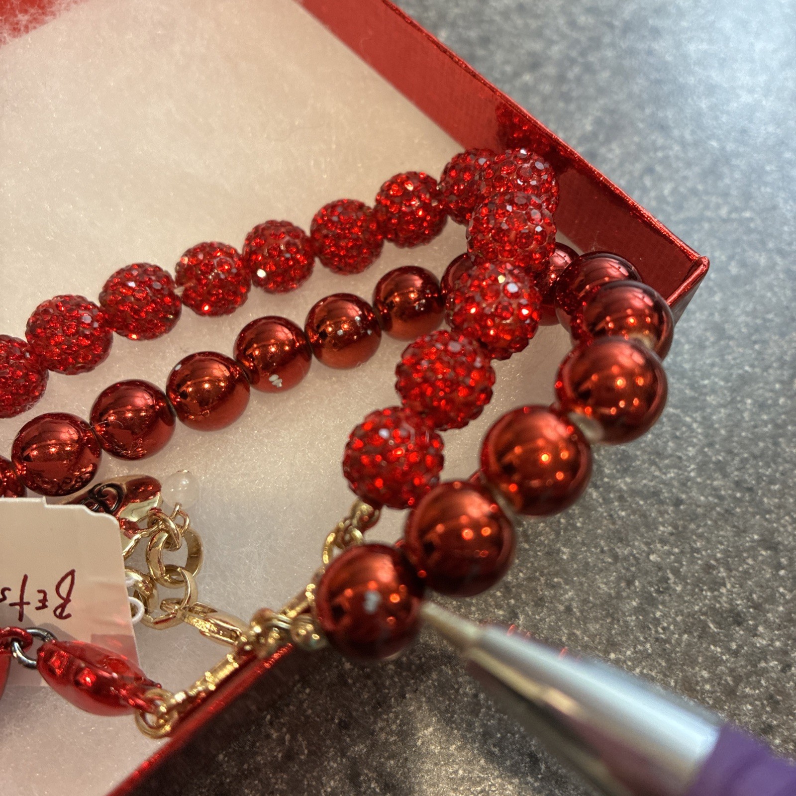 Betsey Johnson Heart Bracelet Layered Red Beads Glass Hearts 7.5 Plus 1.5 NEW