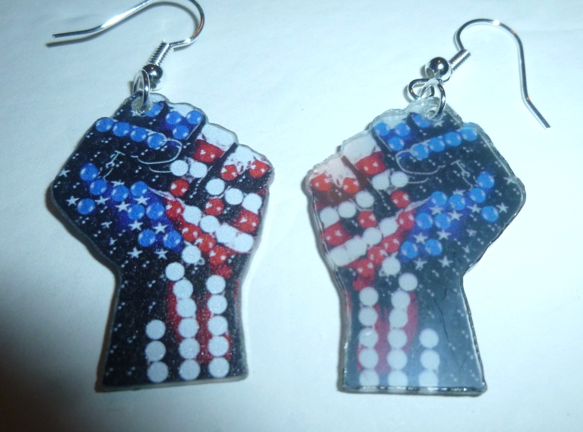 Acrylic Red, White & Blue Patriotic Solidarity Earrings – 1.5″ x .75″ – New!!