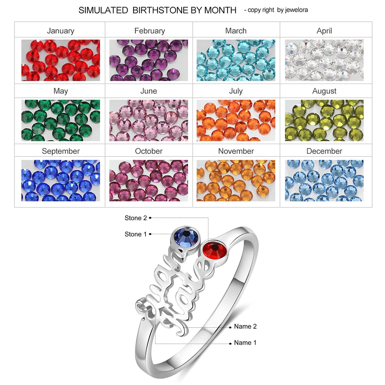 Custom Name Rings for Couples Ring with Birthstones Promise Rings for Women