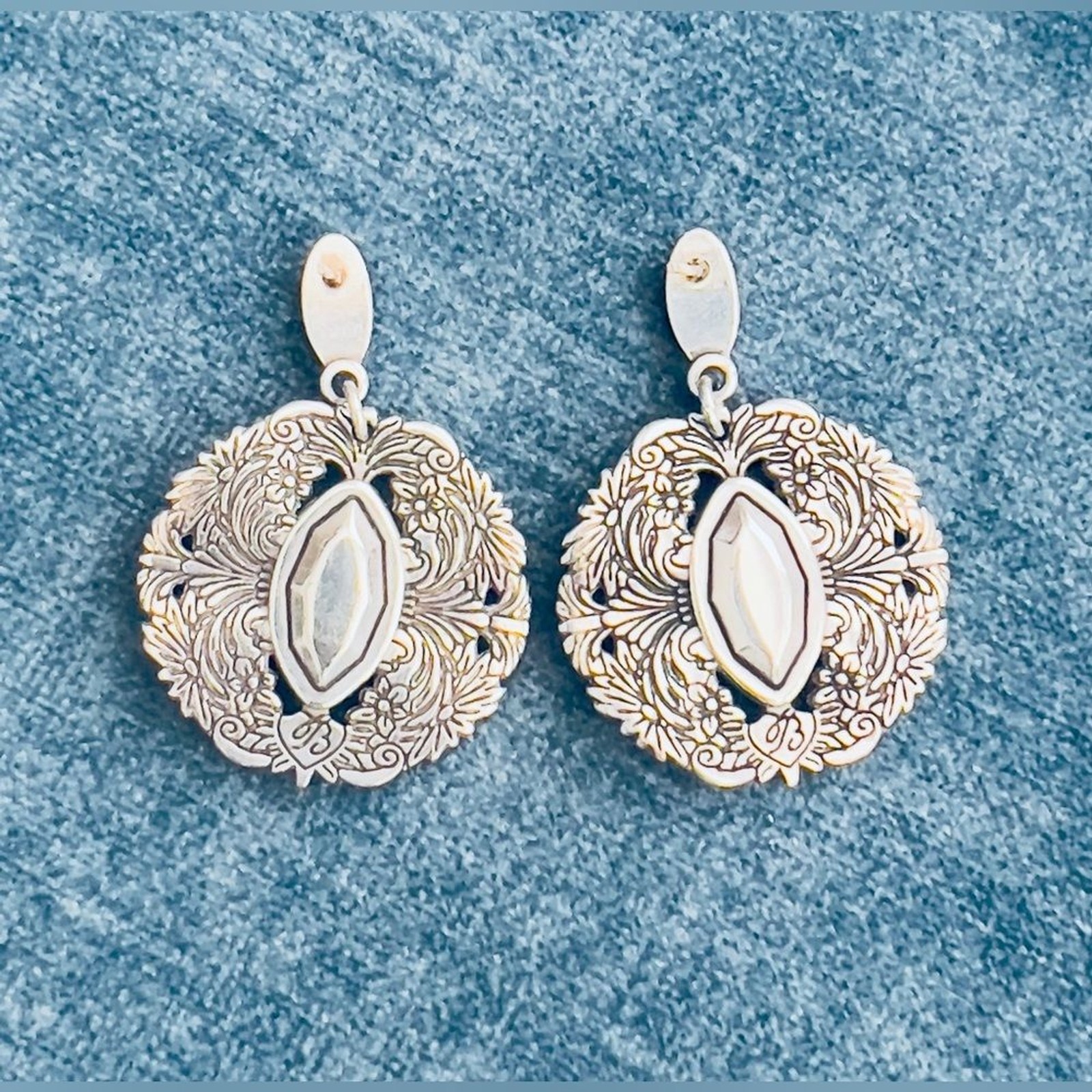 Brighton Rouge Lace Silver Plate Drop Post Earring w Red Navette Crystal