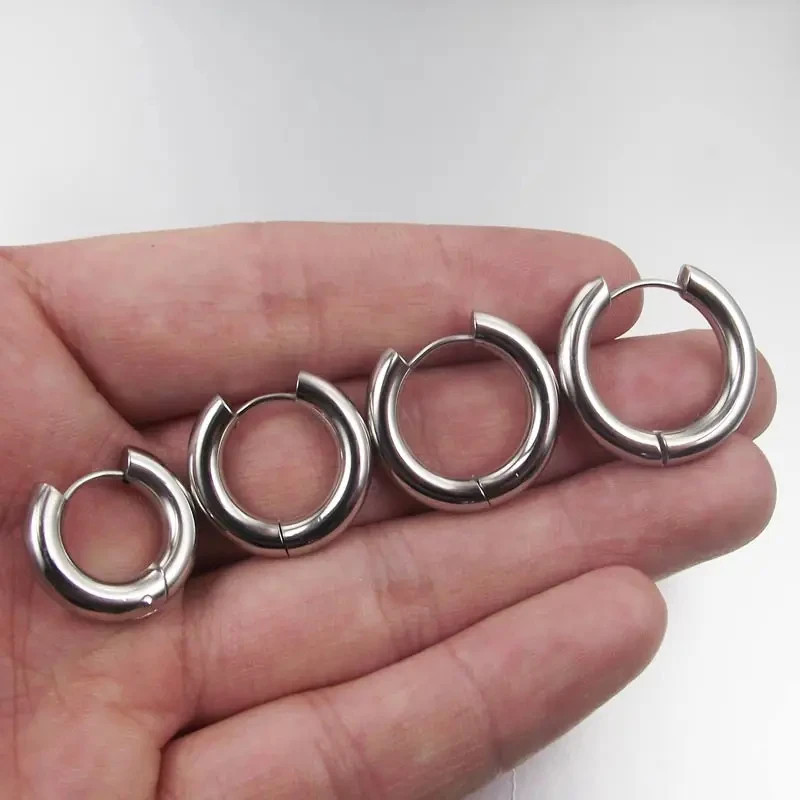 2 Pc Stainless Steel Hoop Earrings Men Round Thick Circle Huggie Jewelry