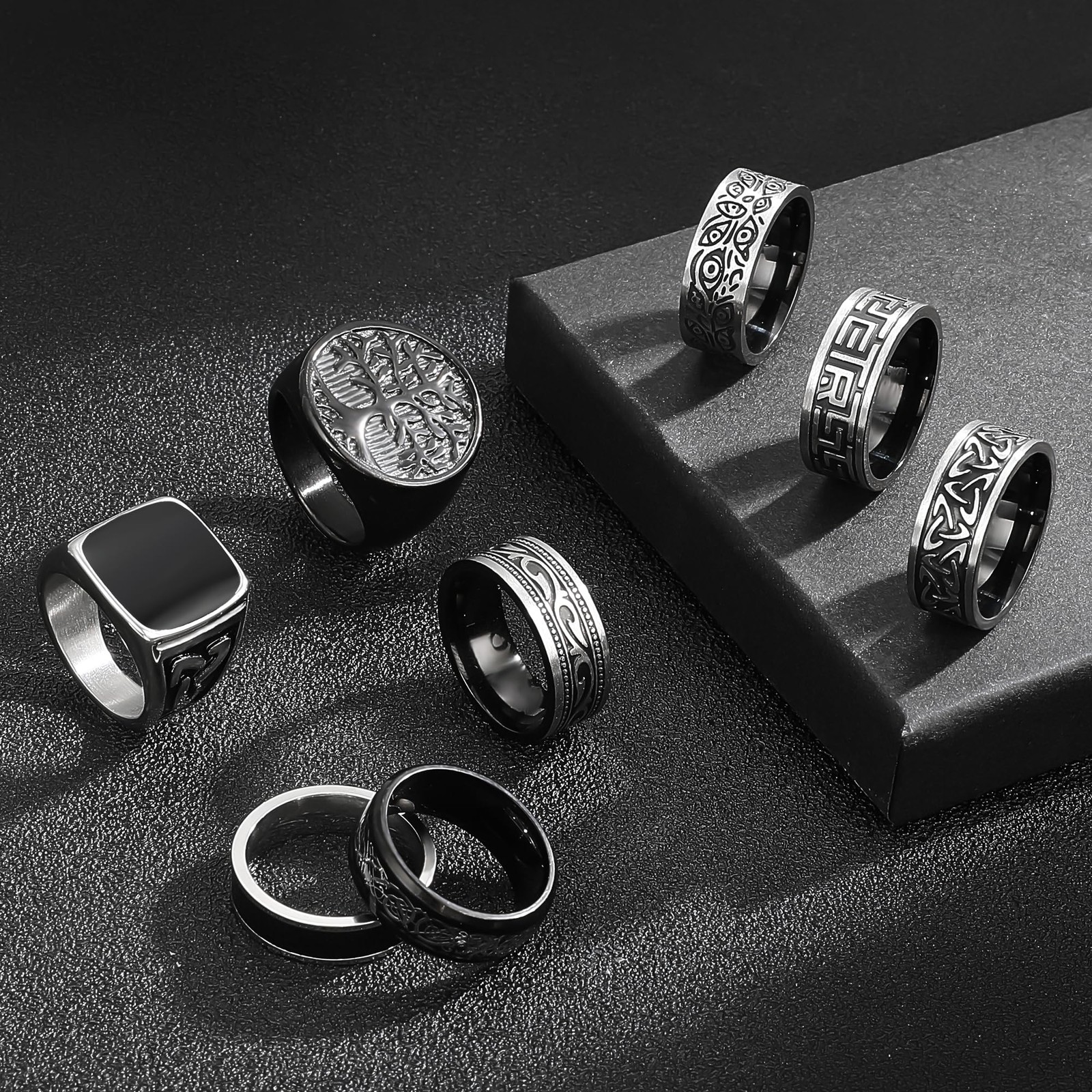 8Pcs Stainless Steel Vintage Rings for Men Greek Signet Thumb Silvery Golden …