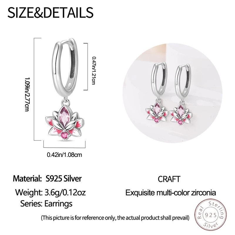 925 Sterling Silver Lotus Zircon Drop Earrings Women Wedding Classic Jewelry