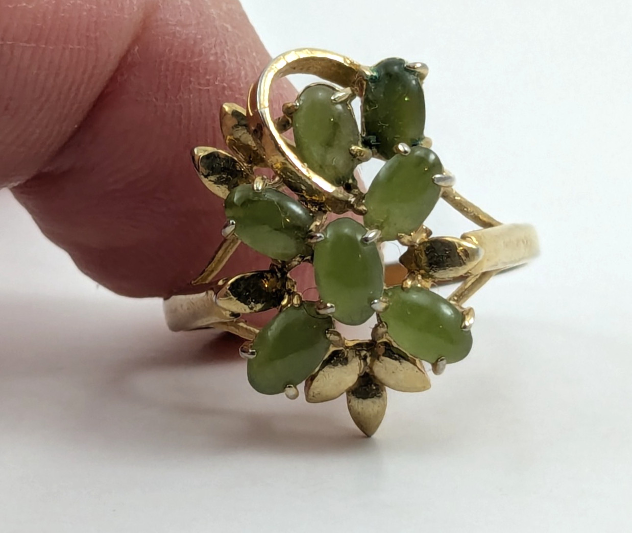 Vintage Faux Jade Cluster Ring Gold Tone Estimated Size 8/8.5 Very Good