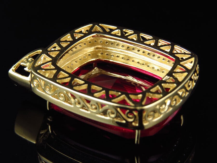 Cushion Simulated Red Ruby Women’s Stunning Fancy Pendant 14K Yellow Gold Plated