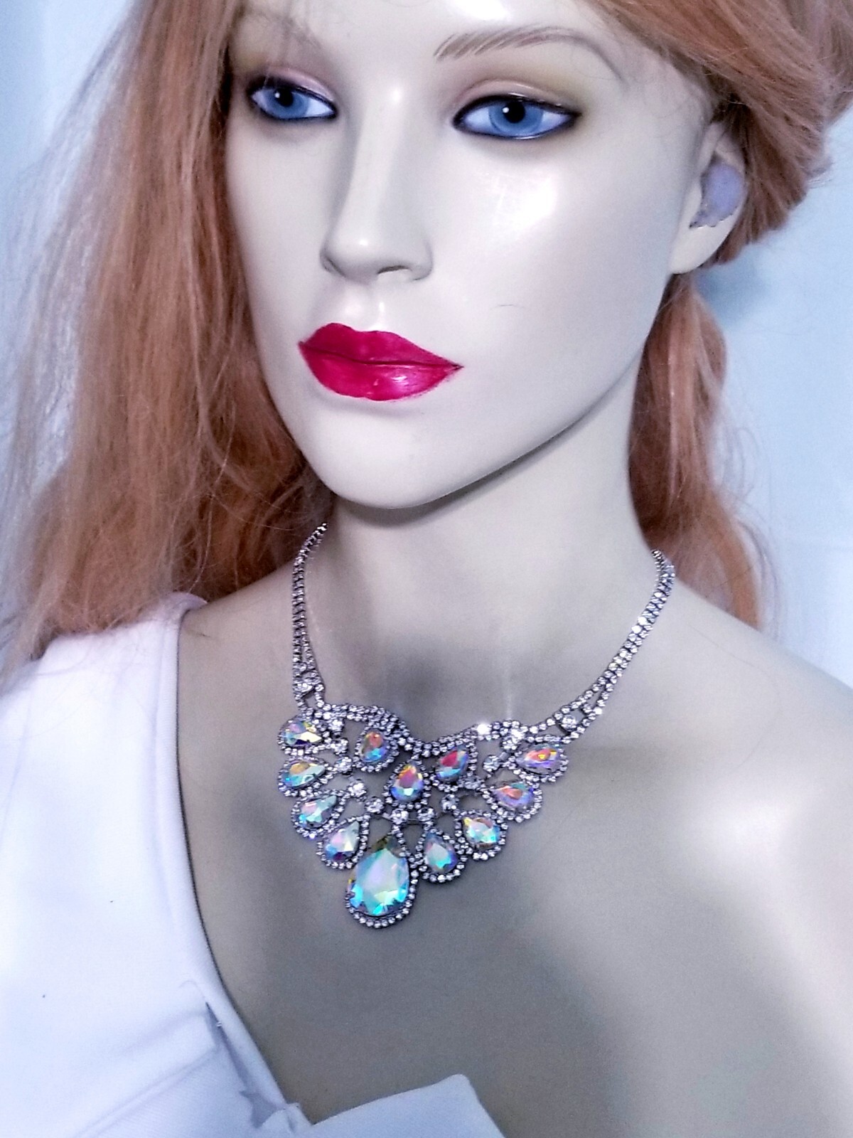 Iridescent AB Crystal Choker Rhinestone Statement Necklace Bridal Prom Pageant