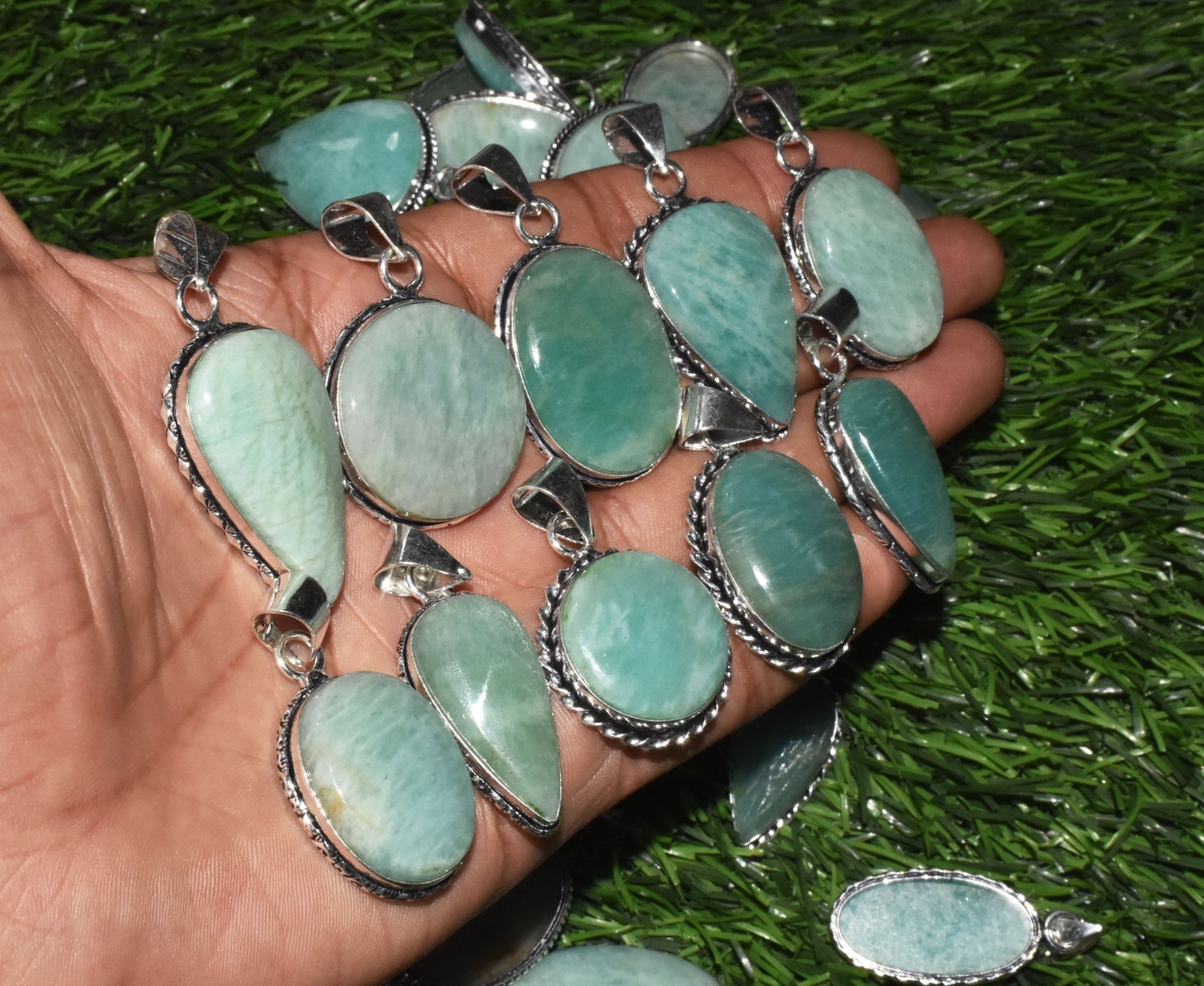 1-1000 Pcs Amazonite Pendant Wholesale Lot Bulk: Silver Plated Necklace WH-9