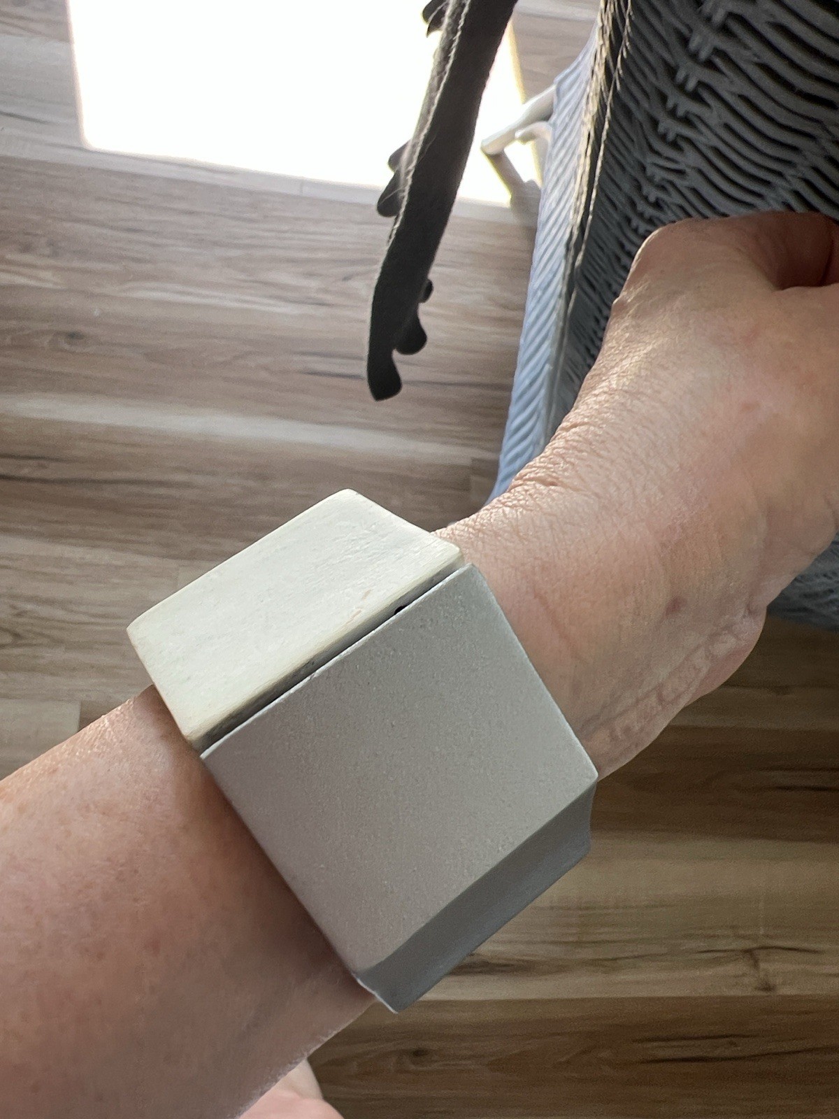 Chunky Cream, Silver, And Wood Tone Statement, Cuff Bracelet