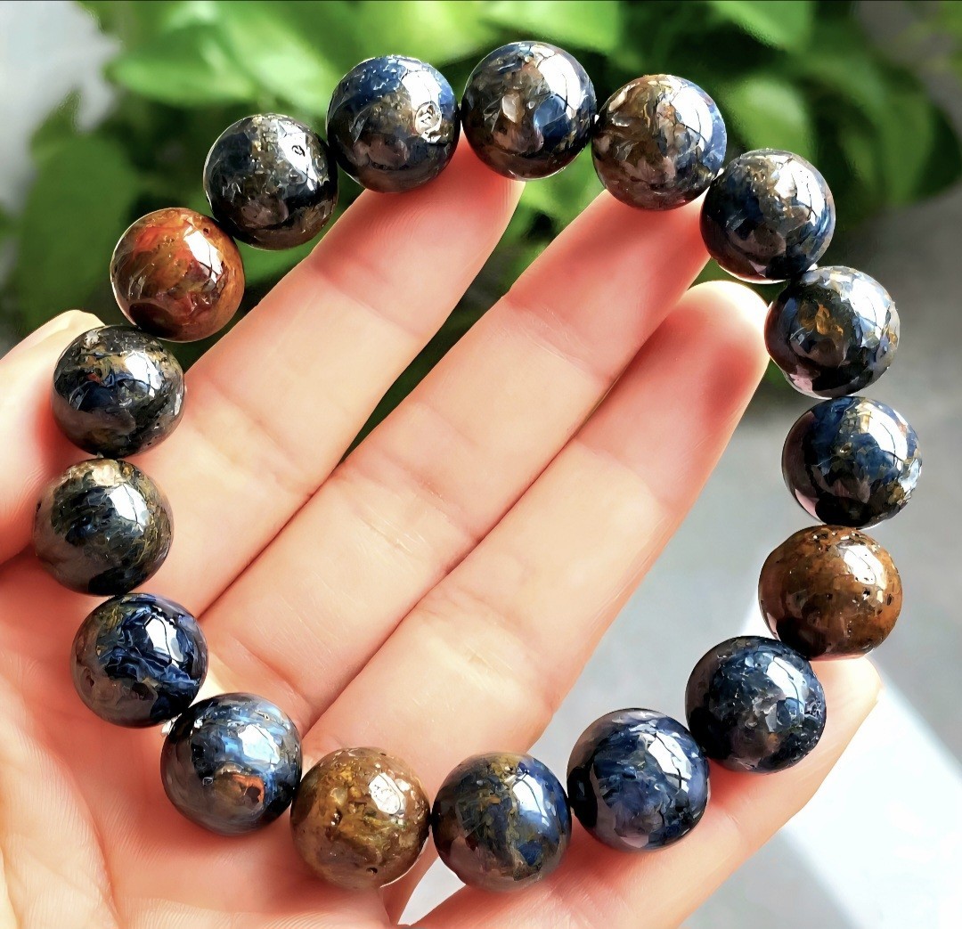 12.4mm Natural Blue Pietersite Gemstone Stretch Braclet Quartz Bracelet 7 inch