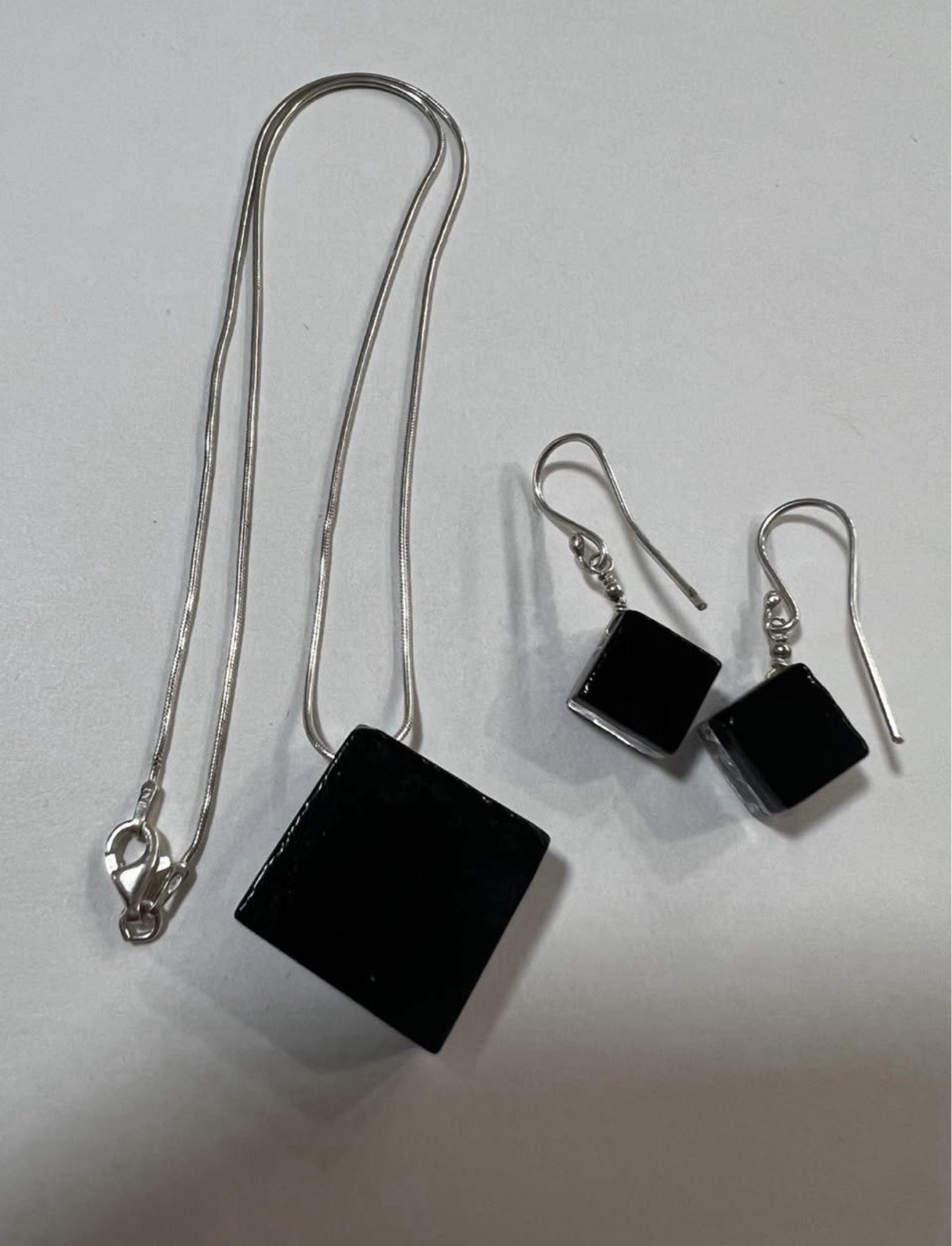 925 Sterling Silver Italy Snake Chain & Dichroic Glass Pendant and Earrings!