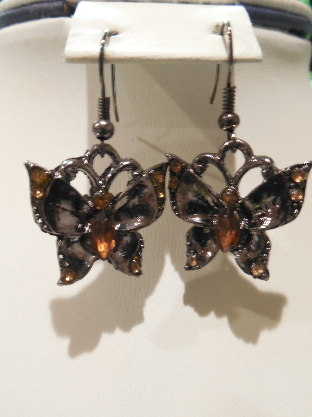Ion Plated Black Stainless Steel Amber Rhinestone Butterfly Necklace Set