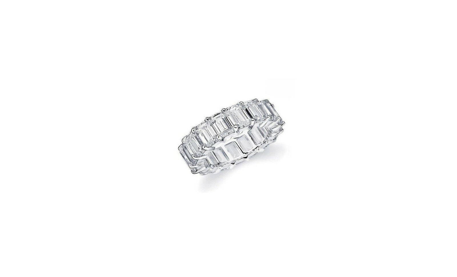 925 Sterling Silver Eternity Band Ring with Emerald Cut Cubic Zirconia Stones