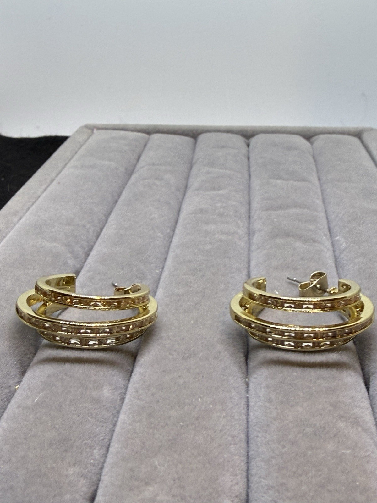 Simulated Diamond Hoop Earrings In Goldtone 1.00 Carat, 1 Inch