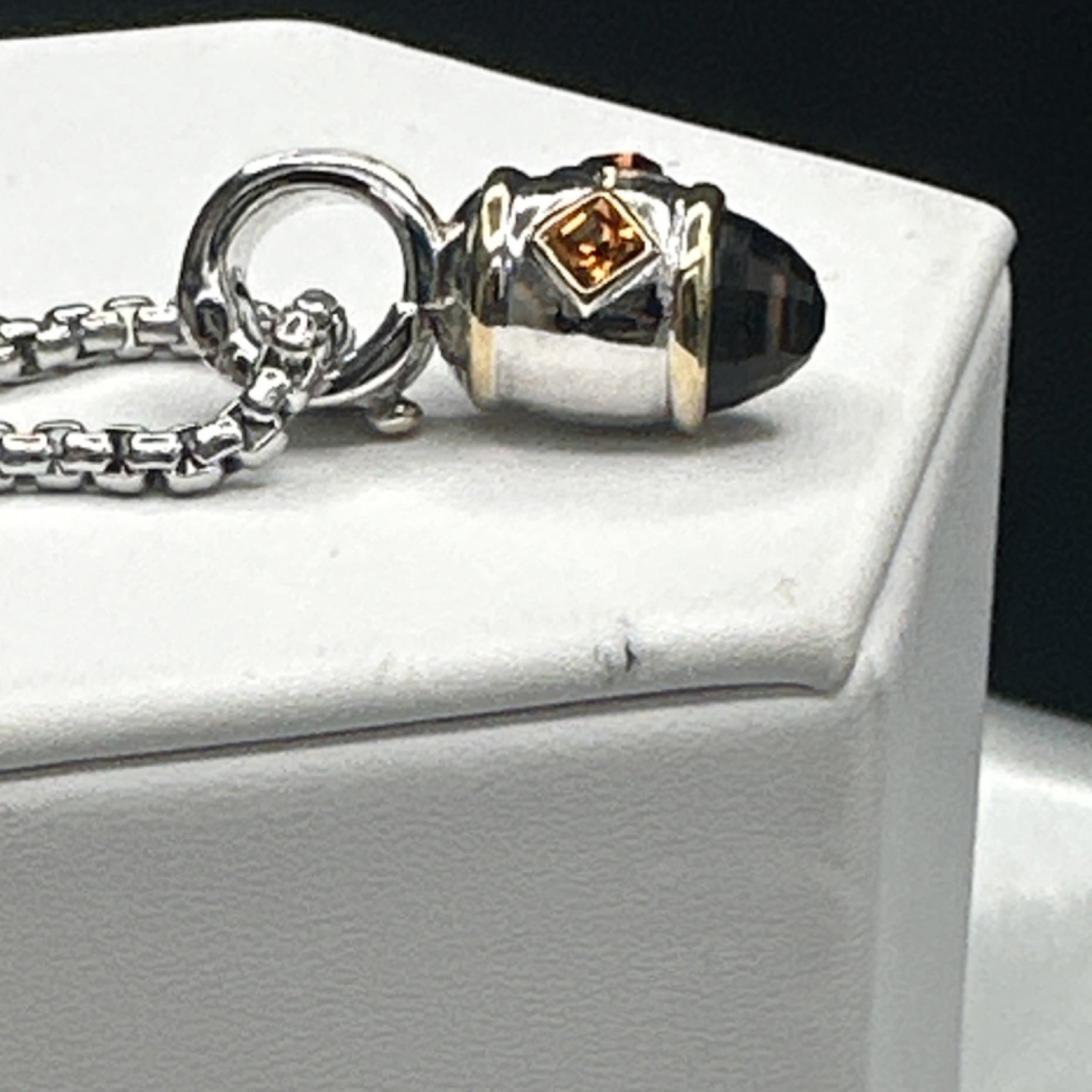 Silver-Gold Tone Chain Charm Bracelet Metal Adjustable with Black Cushion Stone