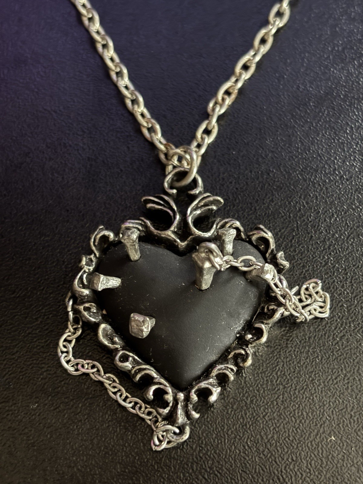 Witch Heart Emo/Grunge necklace *Real Silver*