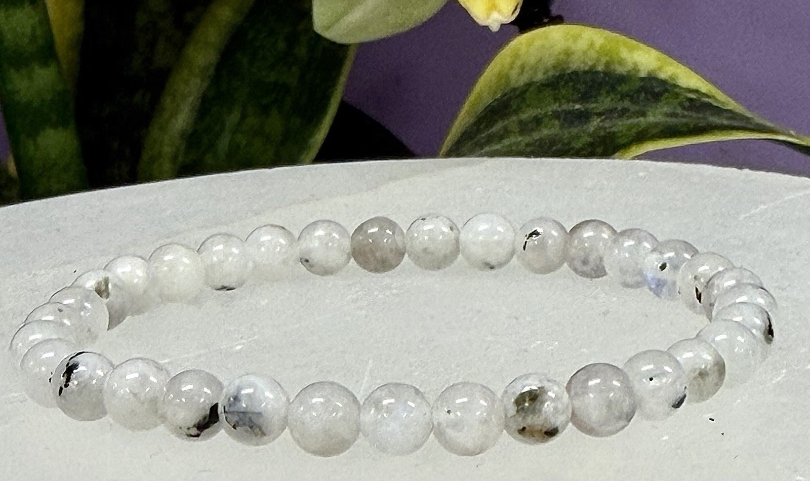 Wholesale Lot 6 Pcs Natural Rainbow Moonstone 6mm 7.5” Crystal Stretch Bracelet