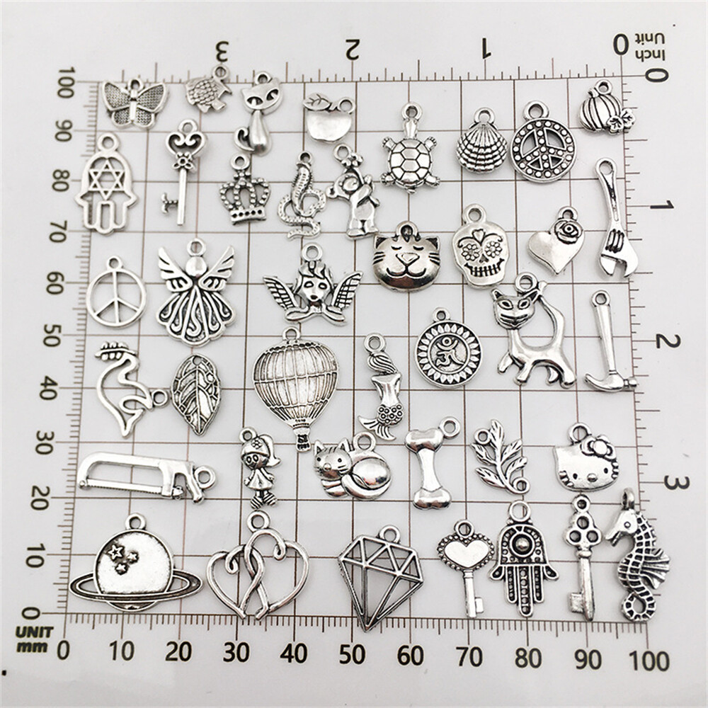 300Pcs Metal Alloy Silvery Charm Pendant Beads for DIY Jewelry Accessories