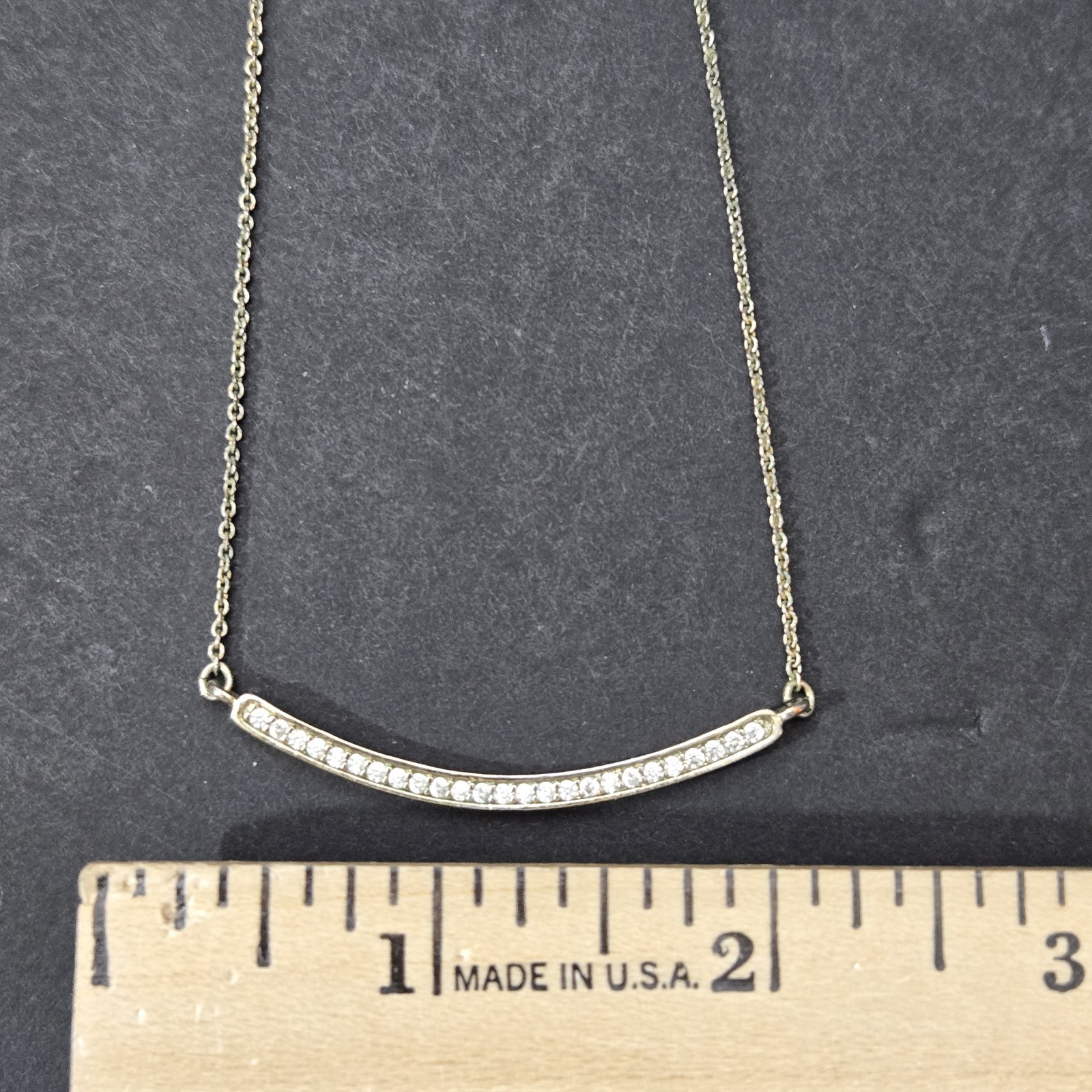 Banana Republic Necklace 16″ Simple Pave Bar Cubic Zirconia CZ Stones Gold Tone