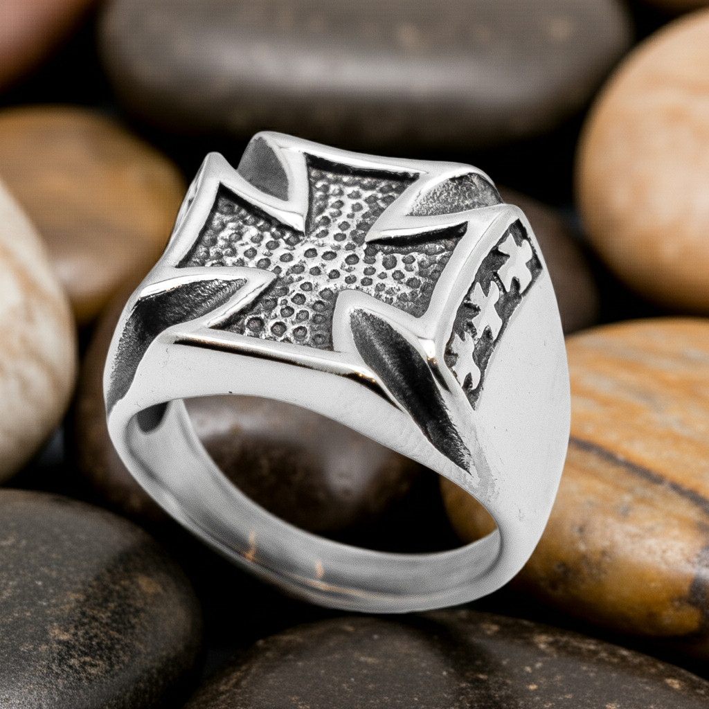 Heavy Stainless Steel Iron Cross Biker Ring 69