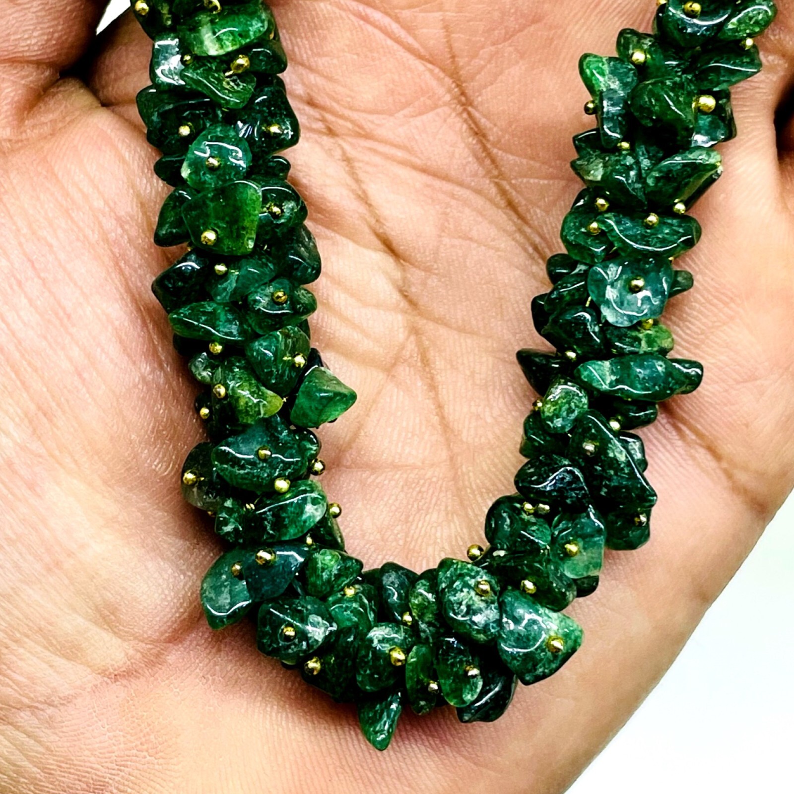 18 Inch Natural Aventurine Quartz Rich Green Boutique Designer Beaded Necklace