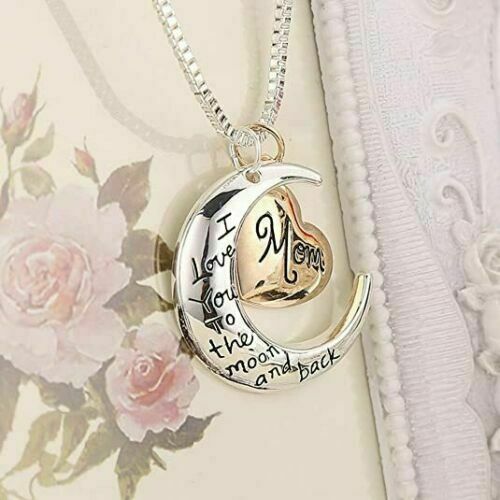Mom I Love You to the Moon and Back Pendant Necklace -Christmas Gift-Mothers Day