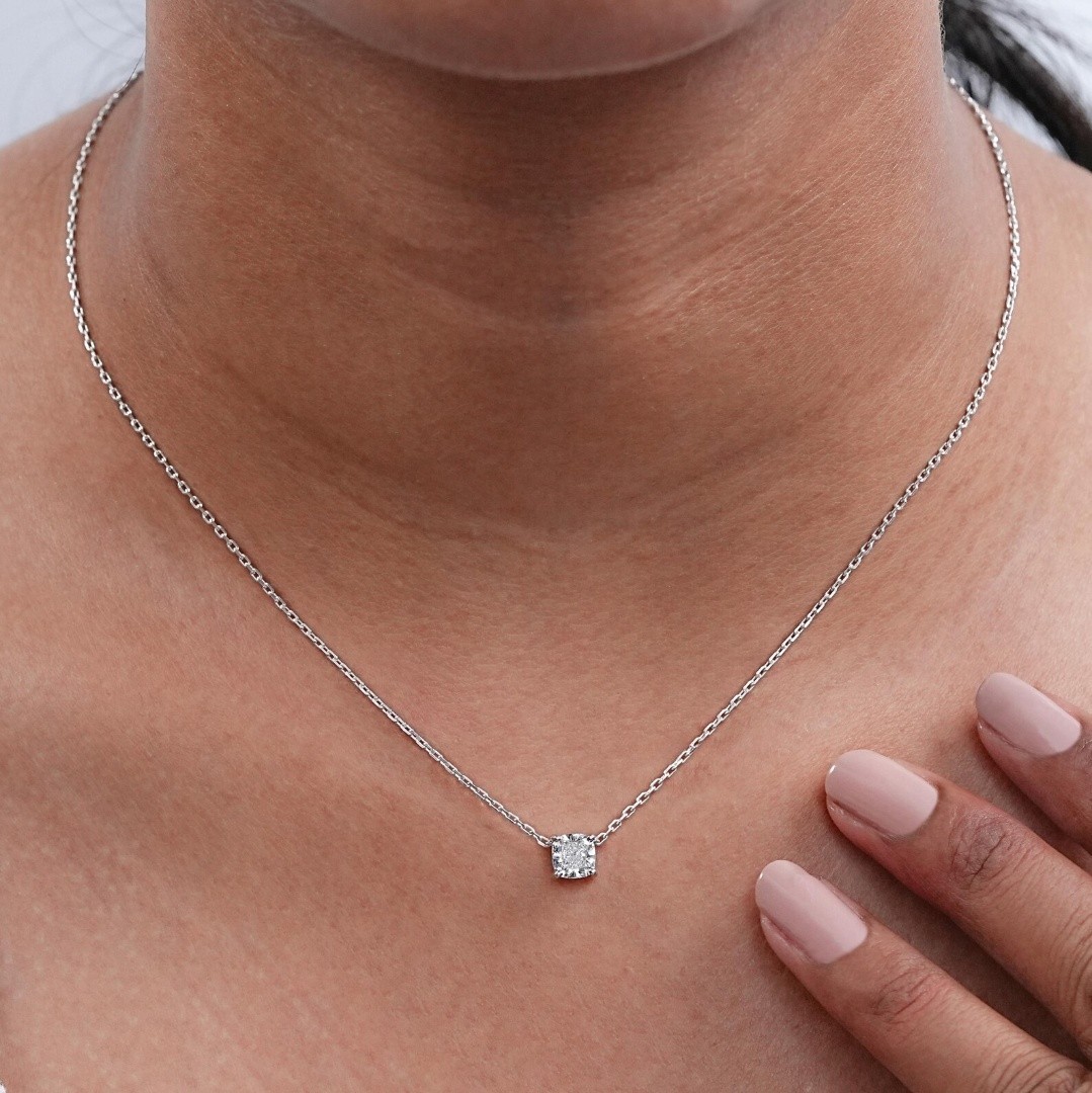 1.00 Ct Cushion EF VS Lab Grown Diamond Solitaire Necklace in 14K White Gold